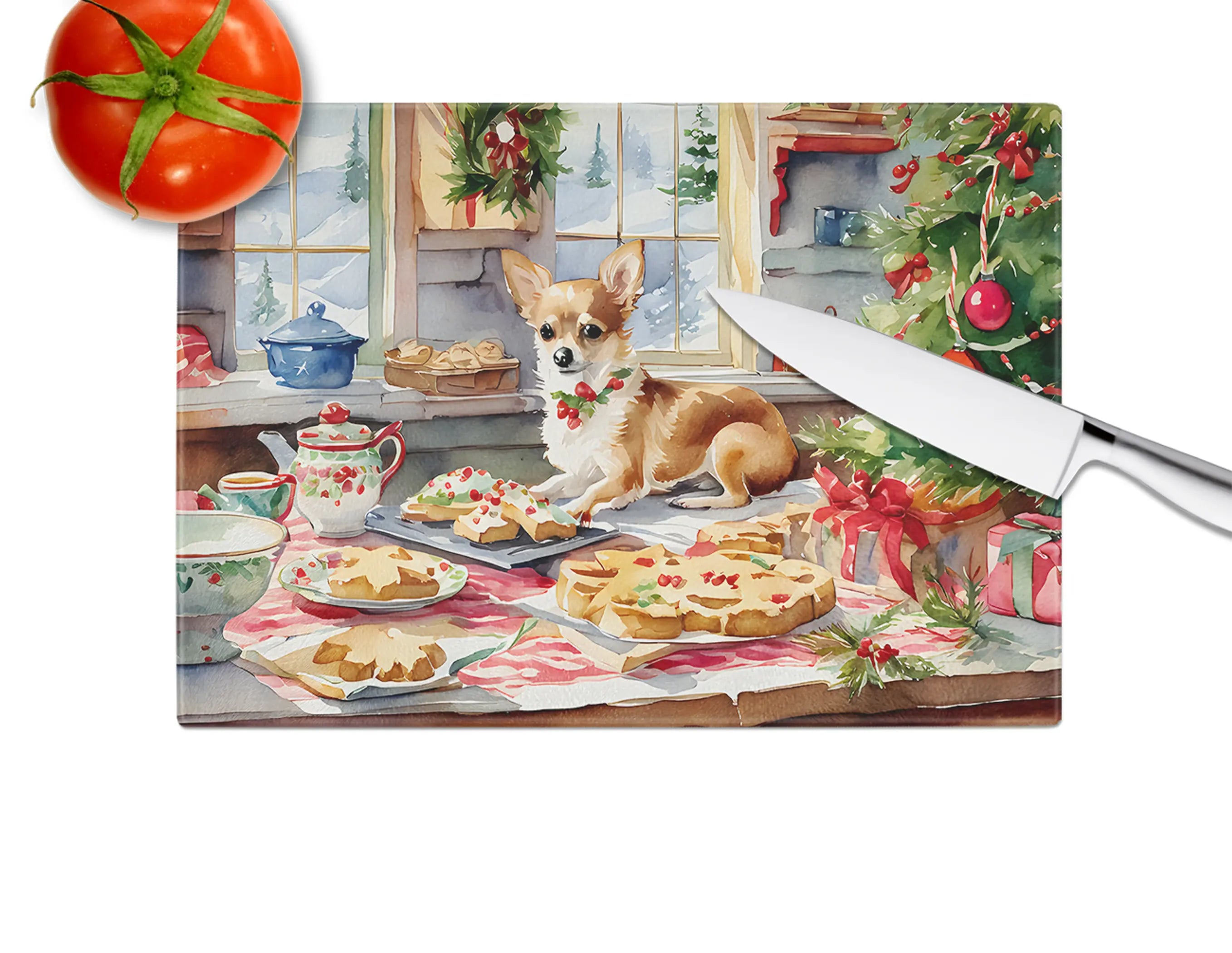Chihuahua Christmas Cookies Glass Cutting Board Caroline's Treasures