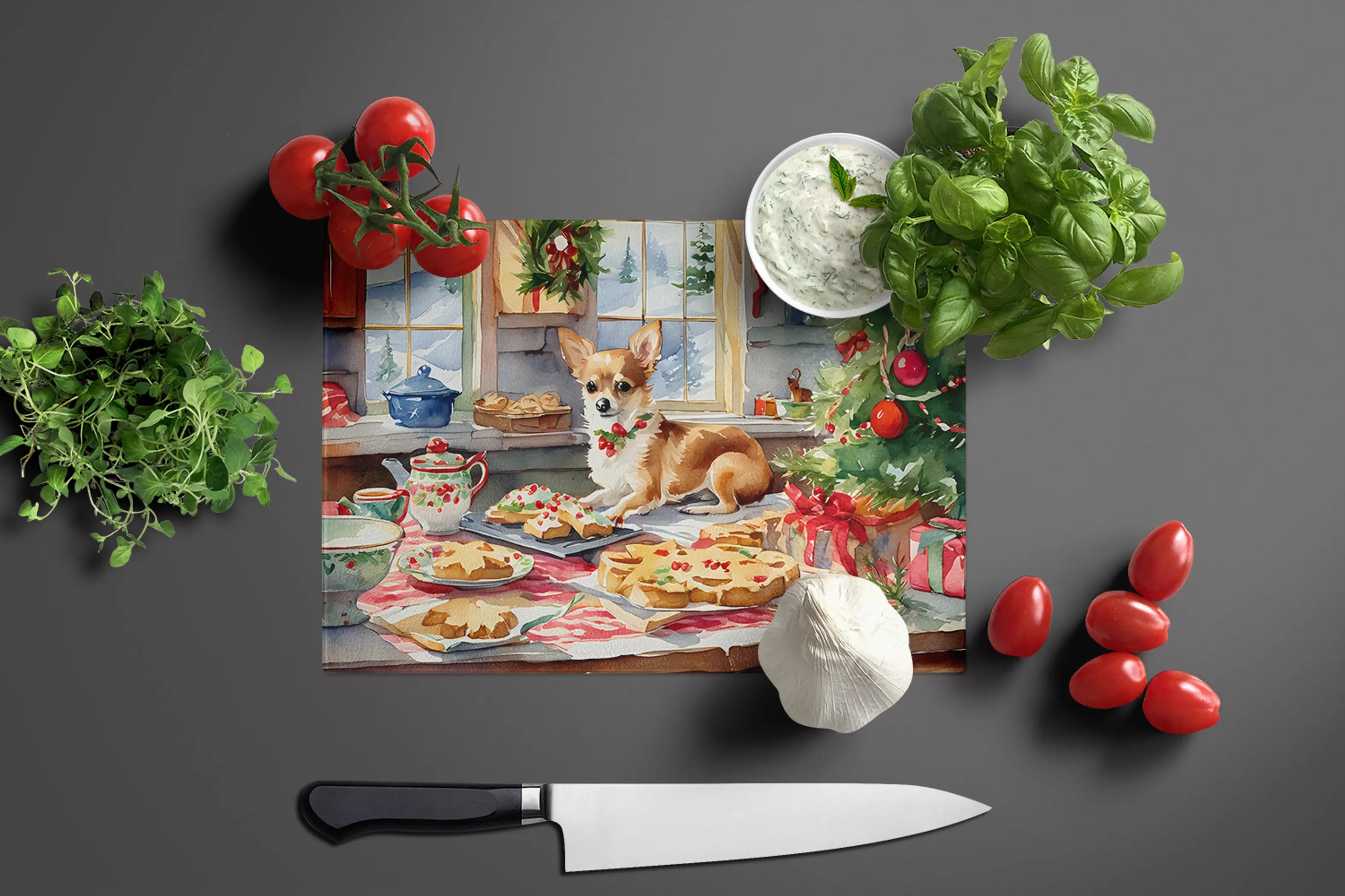Chihuahua Christmas Cookies Glass Cutting Board Caroline's Treasures