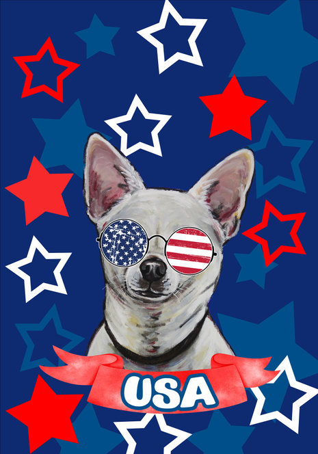 Chihuahua - Hippie Hound Studios Patriotic  House and Garden Flags Best of Breed