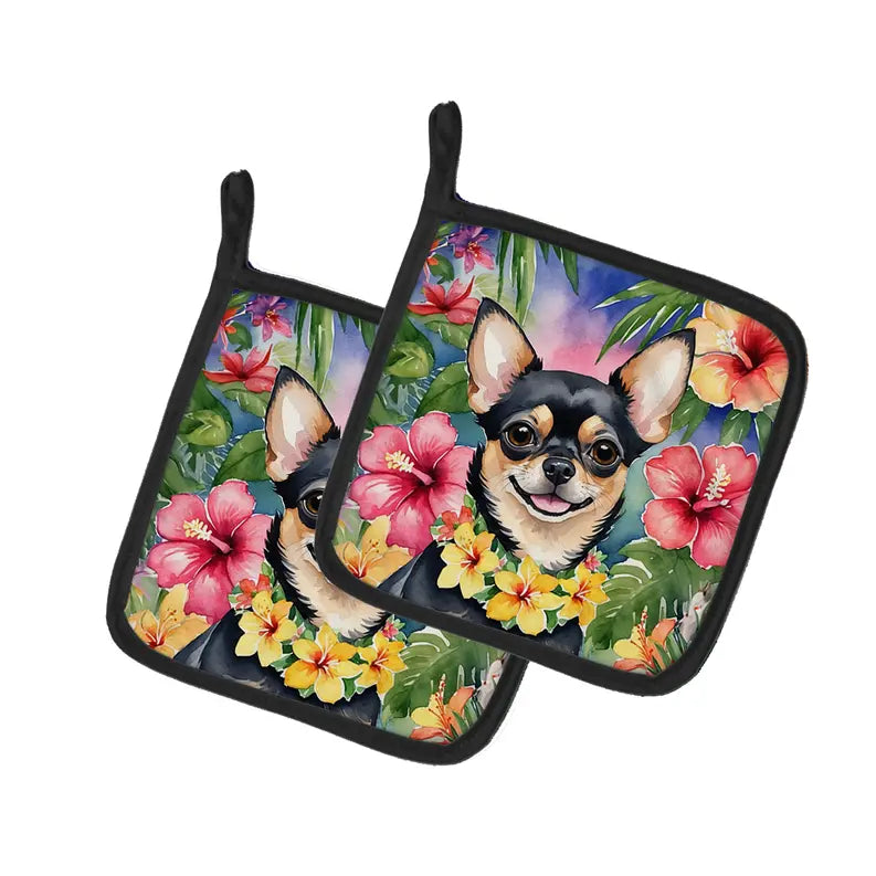 Chihuahua Luau Pair of Pot Holders Caroline's Treasures