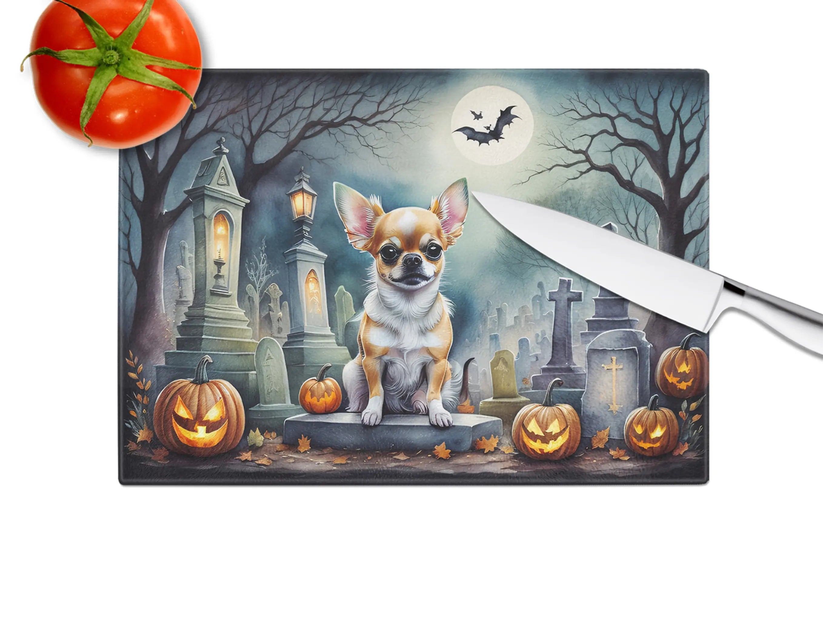 Chihuahua Spooky Halloween Glass Cutting Board Caroline's Treasures