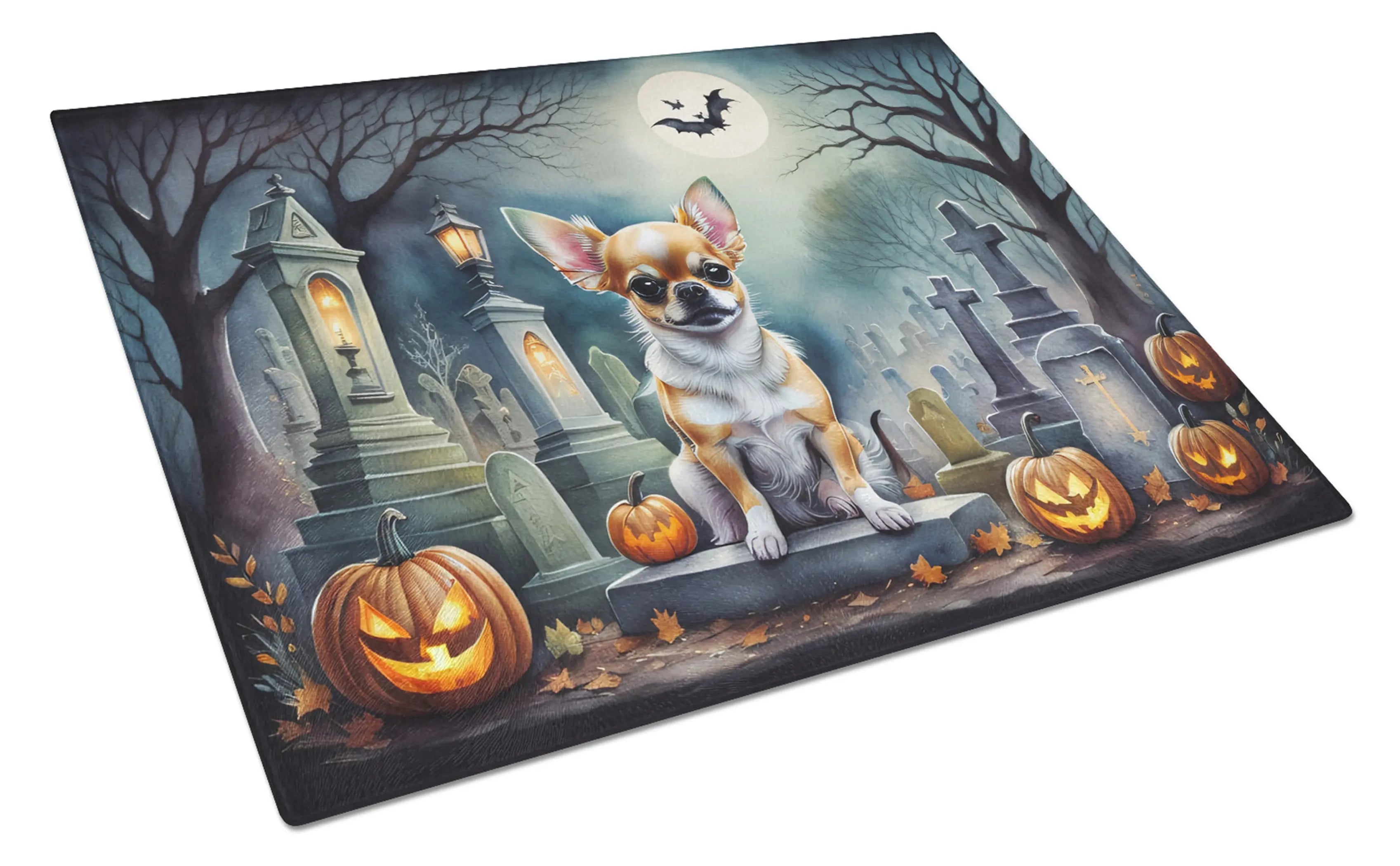Chihuahua Spooky Halloween Glass Cutting Board Caroline's Treasures