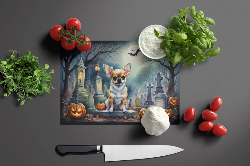 Chihuahua Spooky Halloween Glass Cutting Board Caroline's Treasures