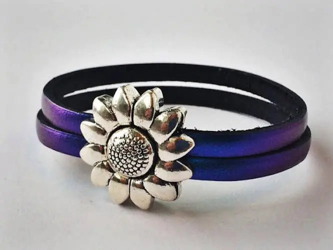 Children's Flower Leather Bracelet (Silver or Brass) MacKenzie Rose Designs