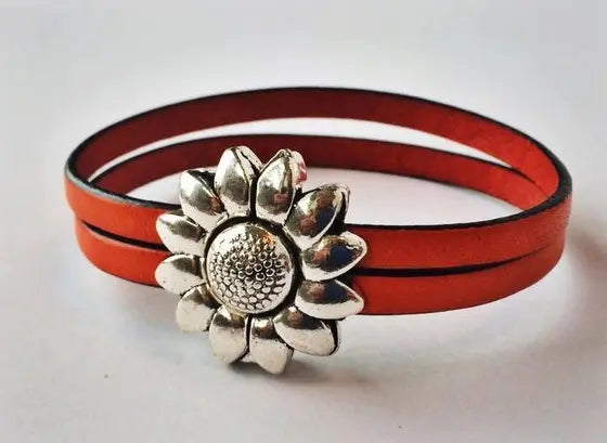 Children's Flower Leather Bracelet (Silver or Brass) MacKenzie Rose Designs
