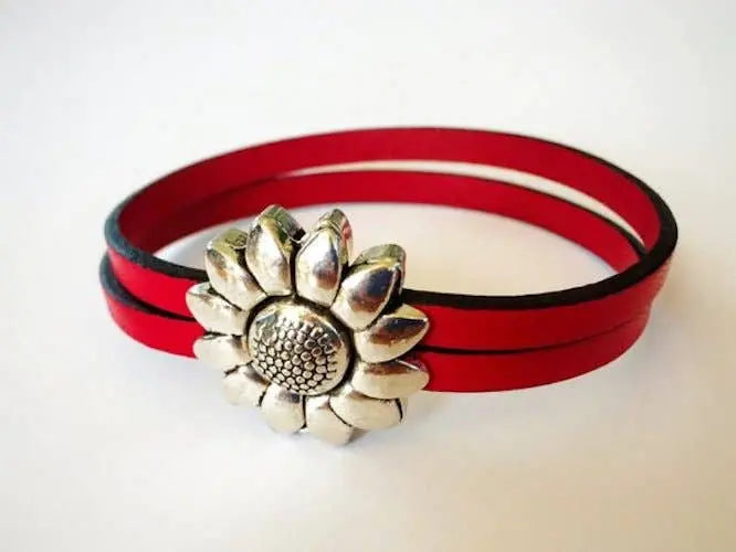 Children's Flower Leather Bracelet (Silver or Brass) MacKenzie Rose Designs
