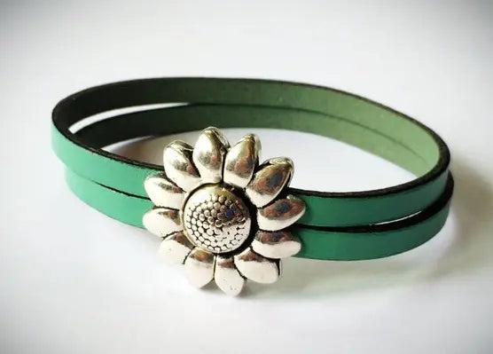 Children's Flower Leather Bracelet (Silver or Brass) MacKenzie Rose Designs