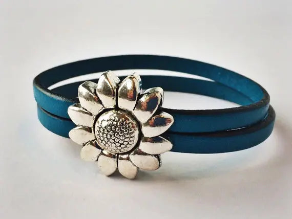 Children's Flower Leather Bracelet (Silver or Brass) MacKenzie Rose Designs