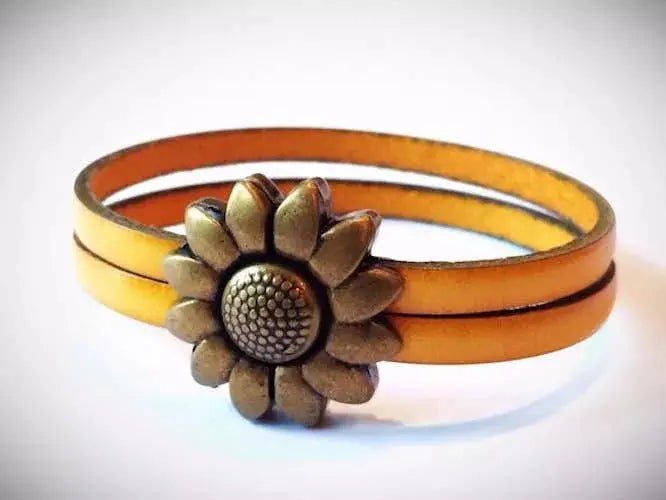 Children's Flower Leather Bracelet (Silver or Brass) MacKenzie Rose Designs