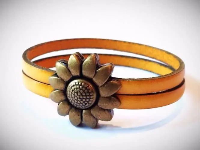 Children's Flower Leather Bracelet (Silver or Brass) MacKenzie Rose Designs