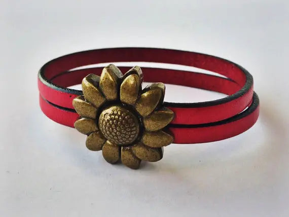 Children's Flower Leather Bracelet (Silver or Brass) MacKenzie Rose Designs