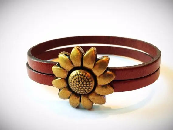 Children's Flower Leather Bracelet (Silver or Brass) MacKenzie Rose Designs