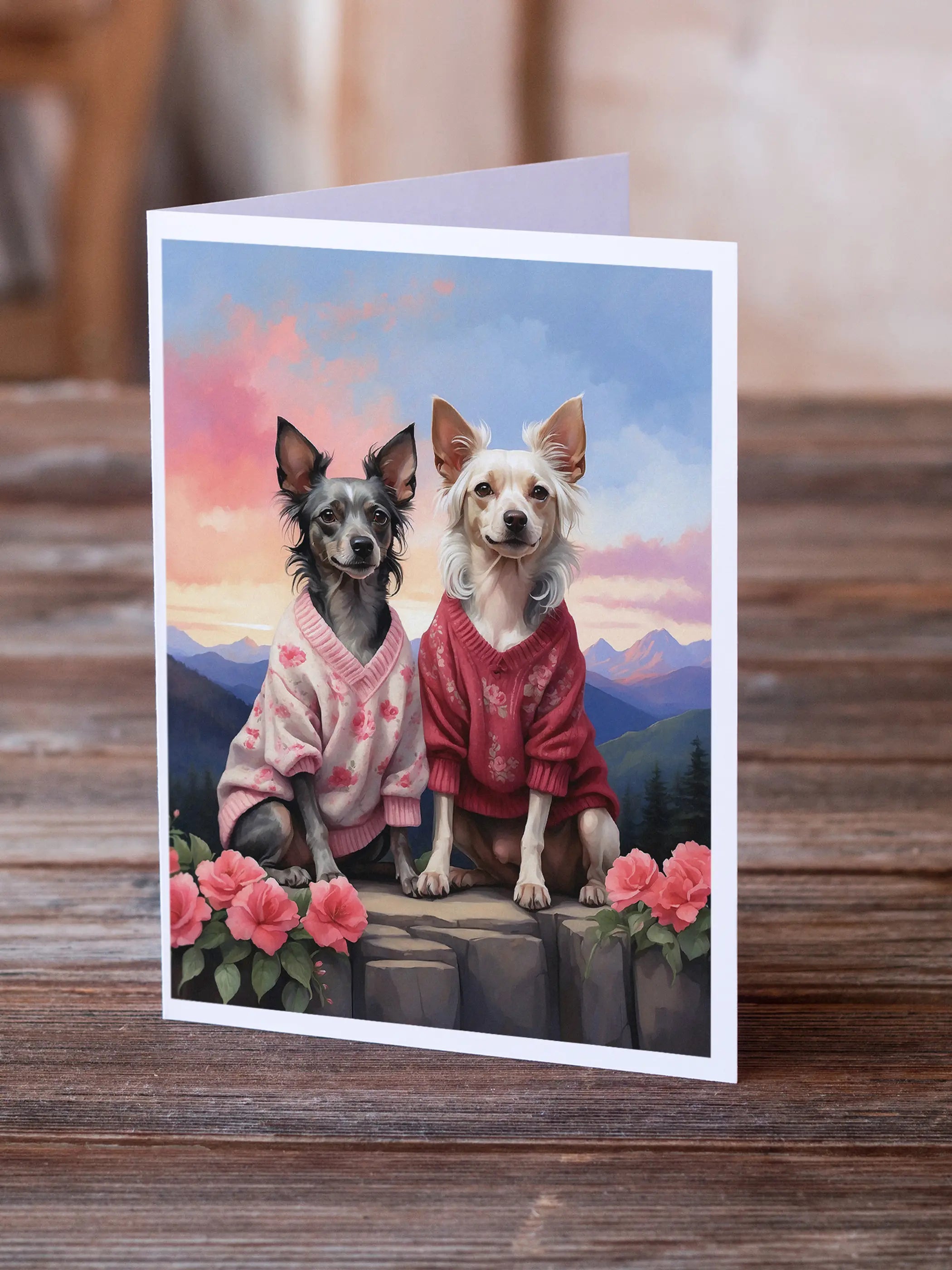 Chinese Crested Two Hearts Greeting Cards Pack of 8 Caroline's Treasures