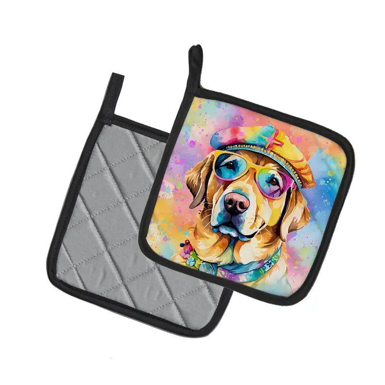 Chocolate Labrador Hippie Dawg Pair of Pot Holders Caroline's Treasures
