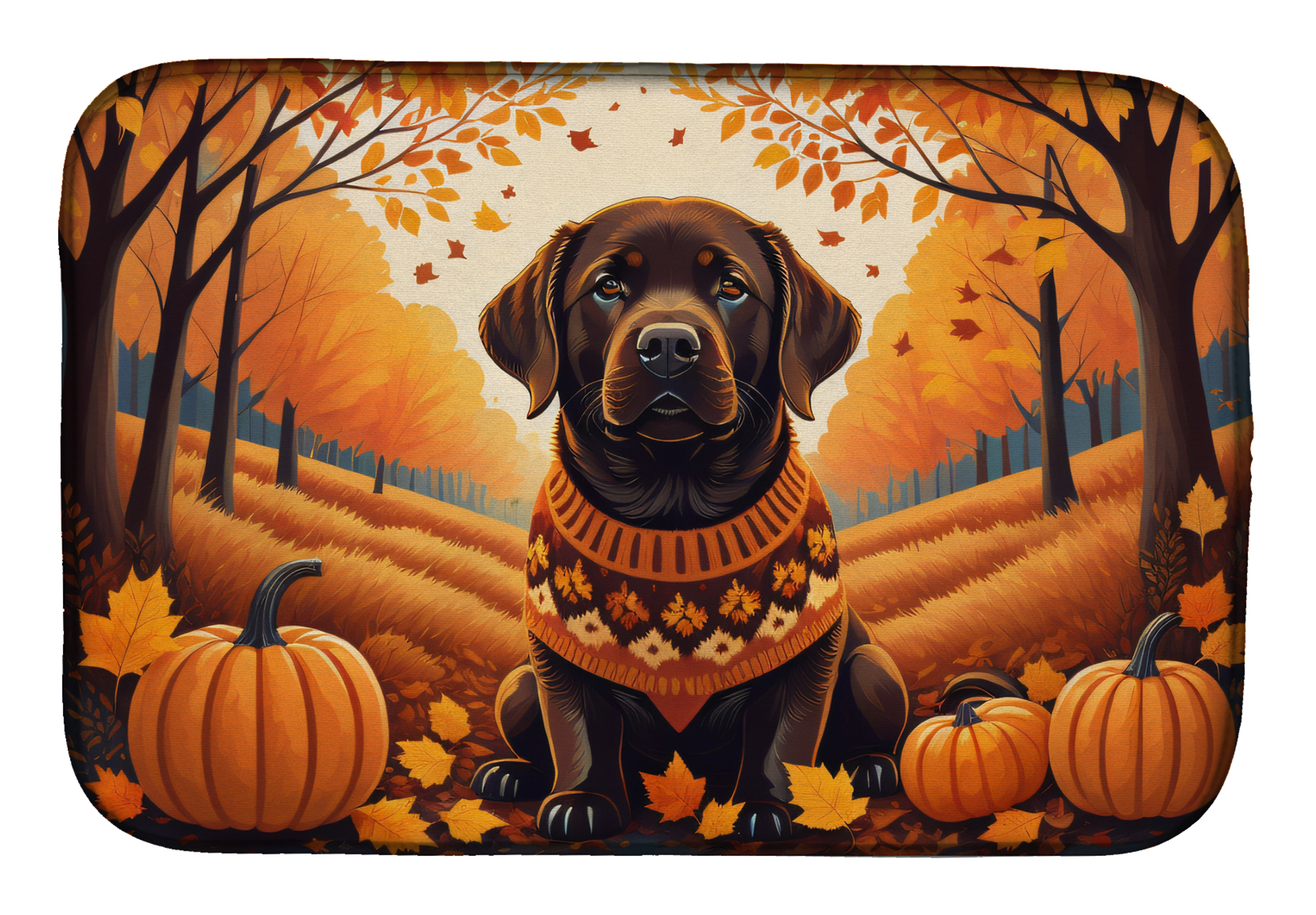 Chocolate Labrador Retriever Fall Dish Drying Mat Caroline's Treasures