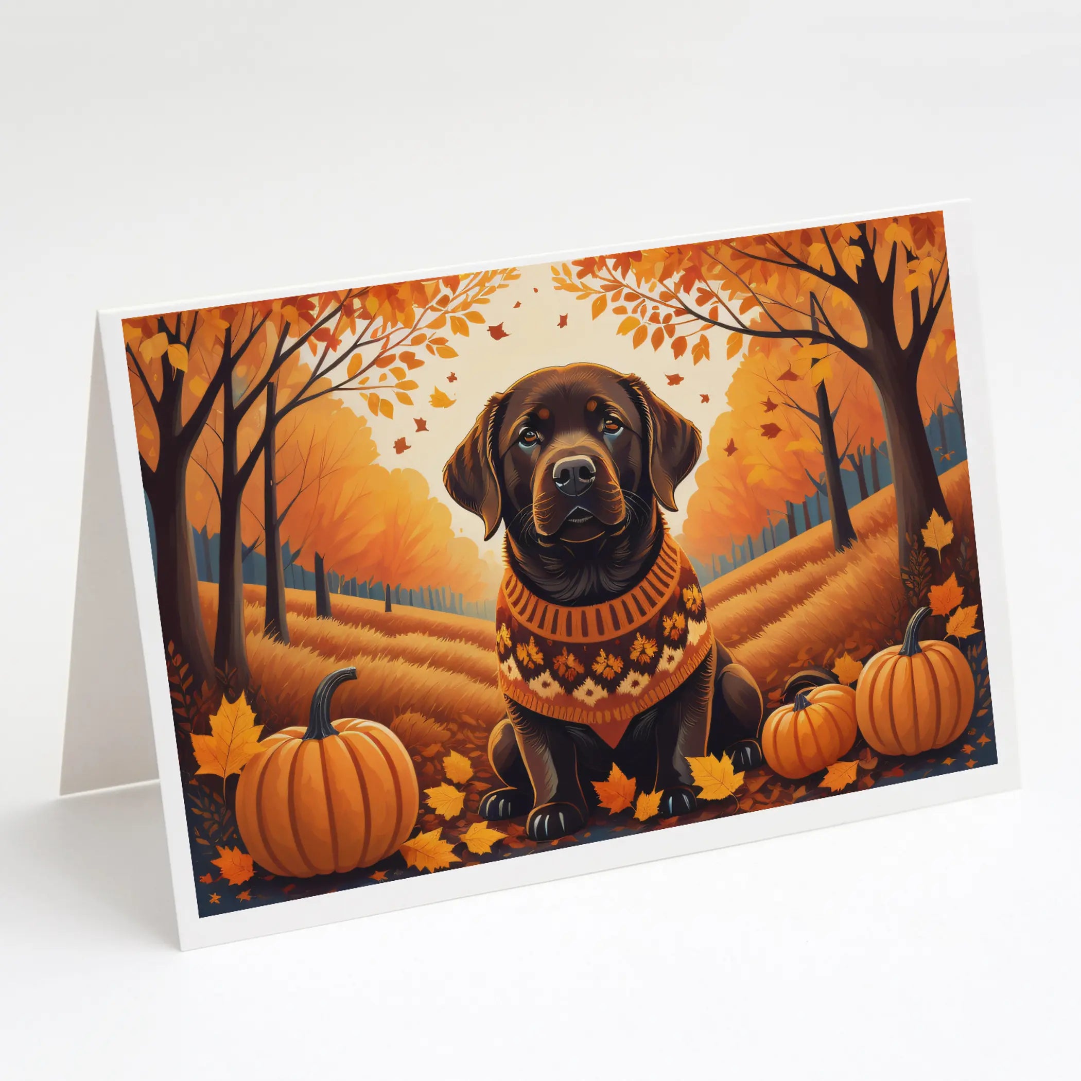 Chocolate Labrador Retriever Fall Greeting Cards Pack of 8 Caroline's Treasures