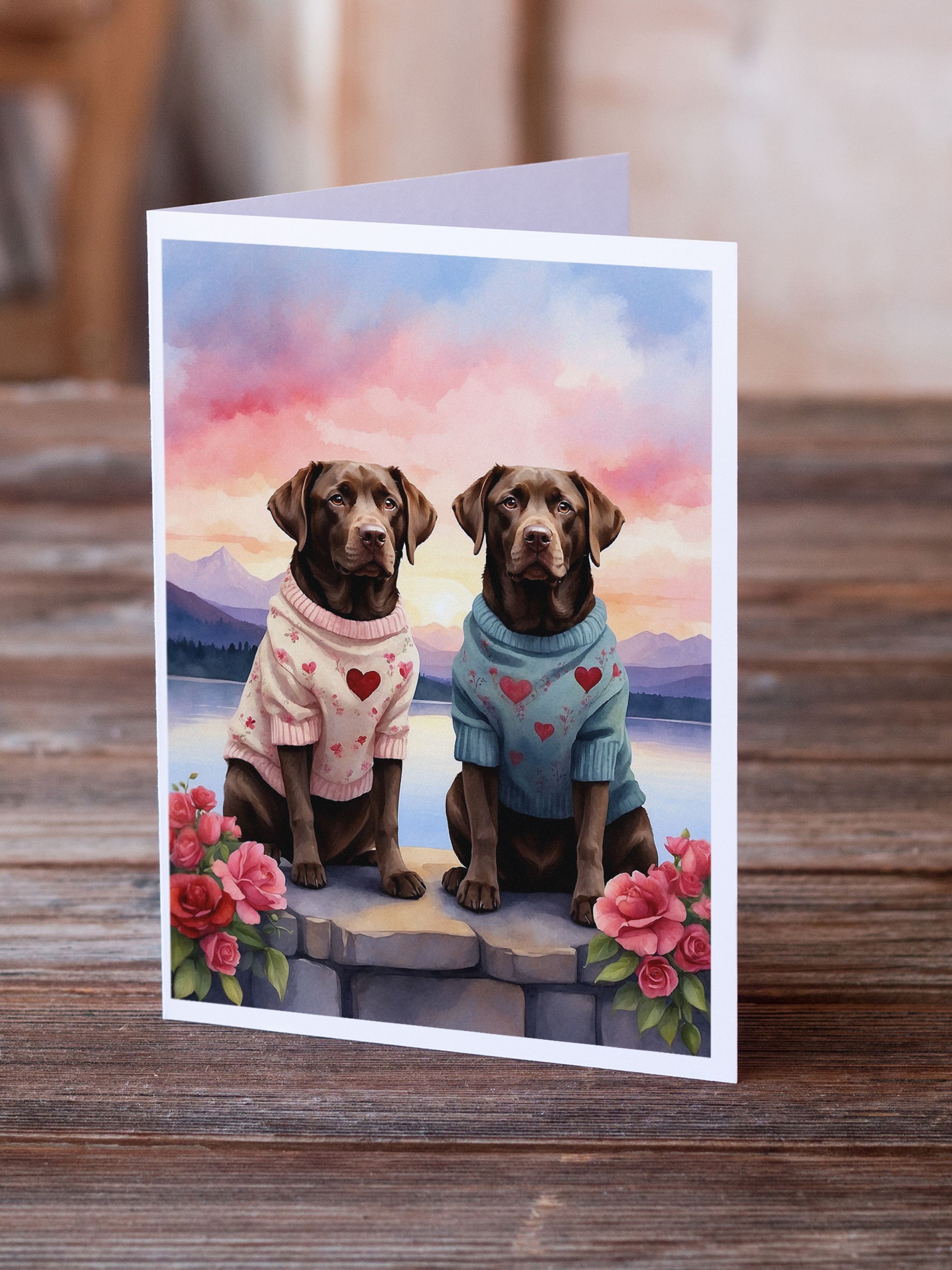 Chocolate Labrador Retriever Two Hearts Greeting Cards Pack of 8 Caroline's Treasures