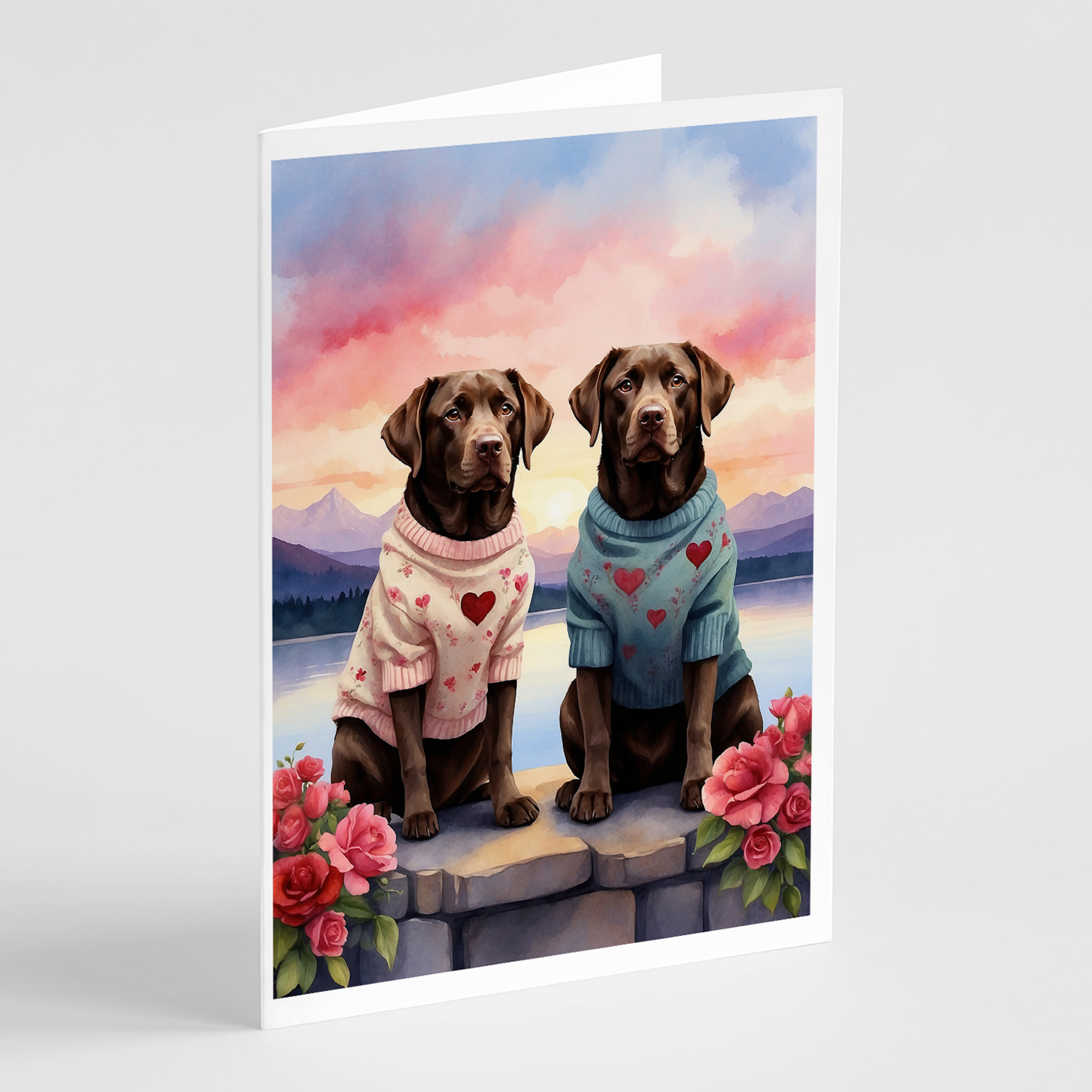 Chocolate Labrador Retriever Two Hearts Greeting Cards Pack of 8 Caroline's Treasures