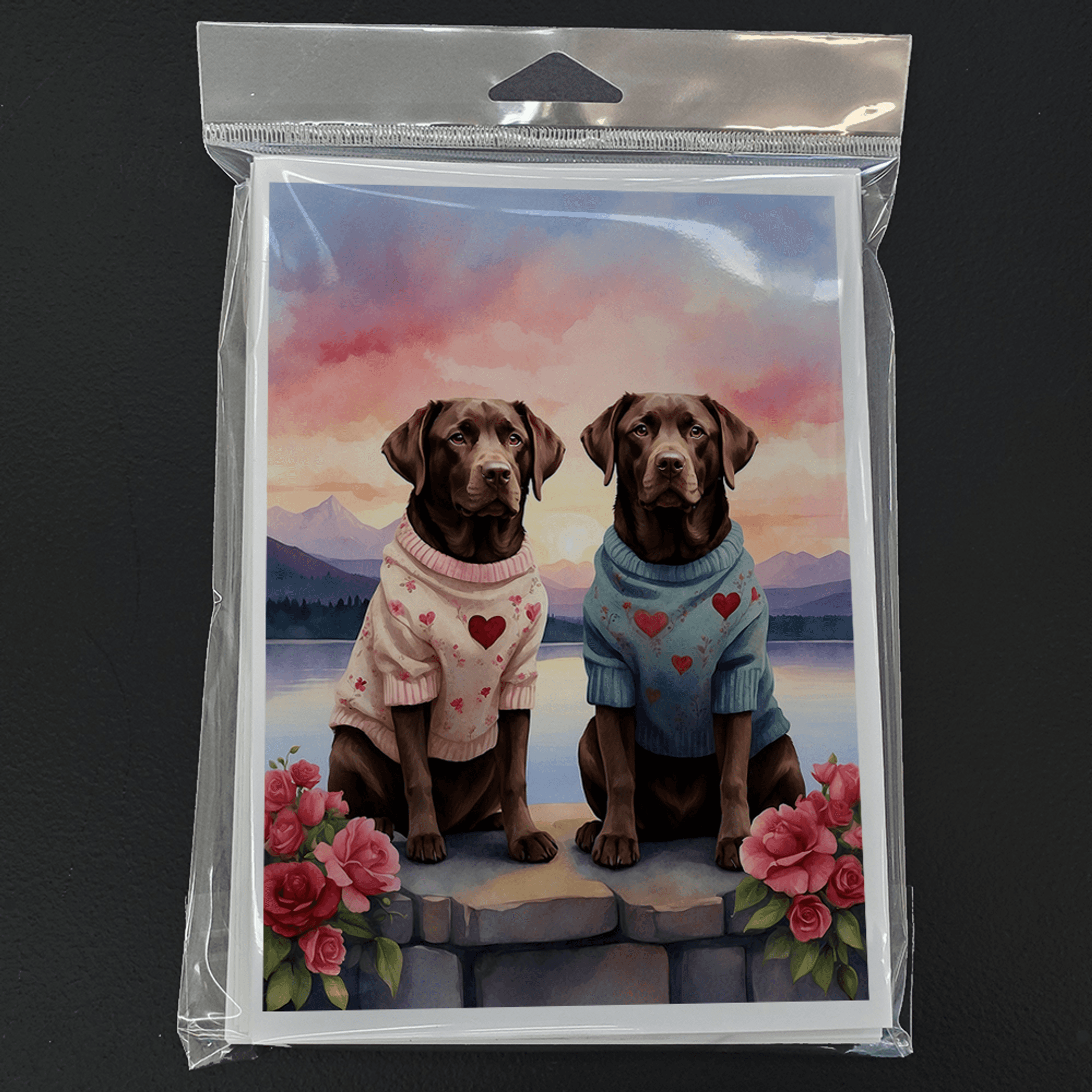 Chocolate Labrador Retriever Two Hearts Greeting Cards Pack of 8 Caroline's Treasures
