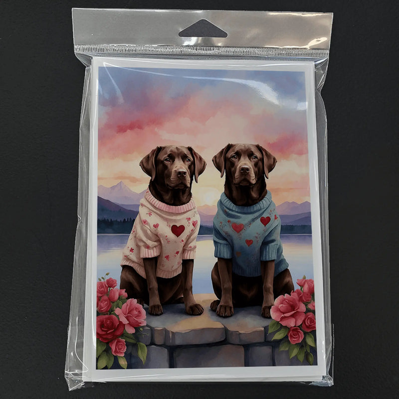Chocolate Labrador Retriever Two Hearts Greeting Cards Pack of 8 Caroline's Treasures
