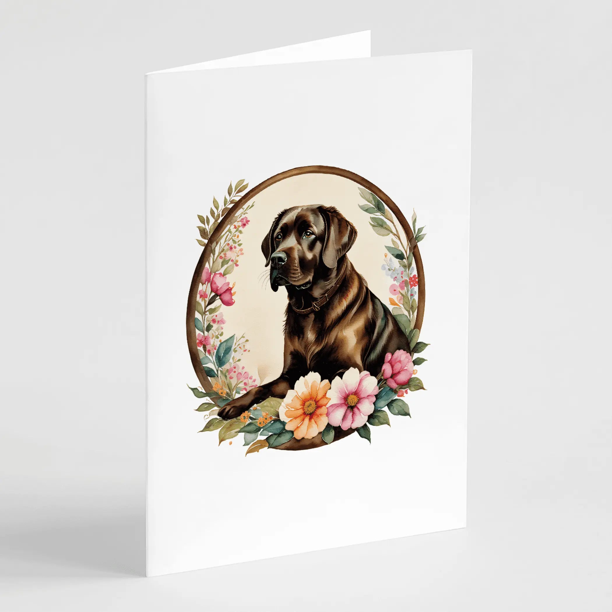 Chocolate Labrador Retriever and Flowers Greeting Cards Pack of 8 Caroline's Treasures
