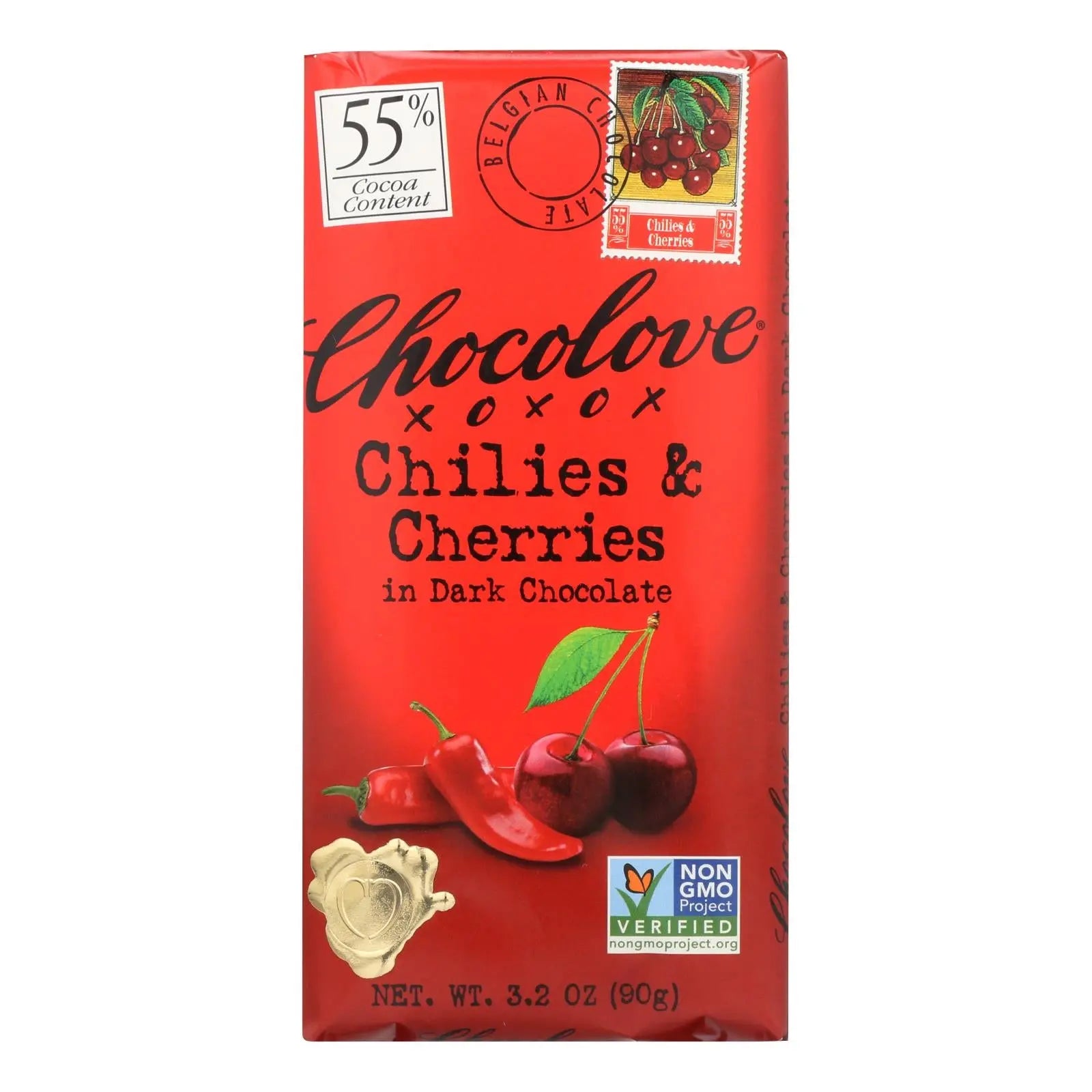 Chocolove Xoxox - Premium Chocolate Bar - Dark Chocolate - Chilies And Cherries - 3.2 Oz Bars - Case Of 12 Chocolove Xoxox