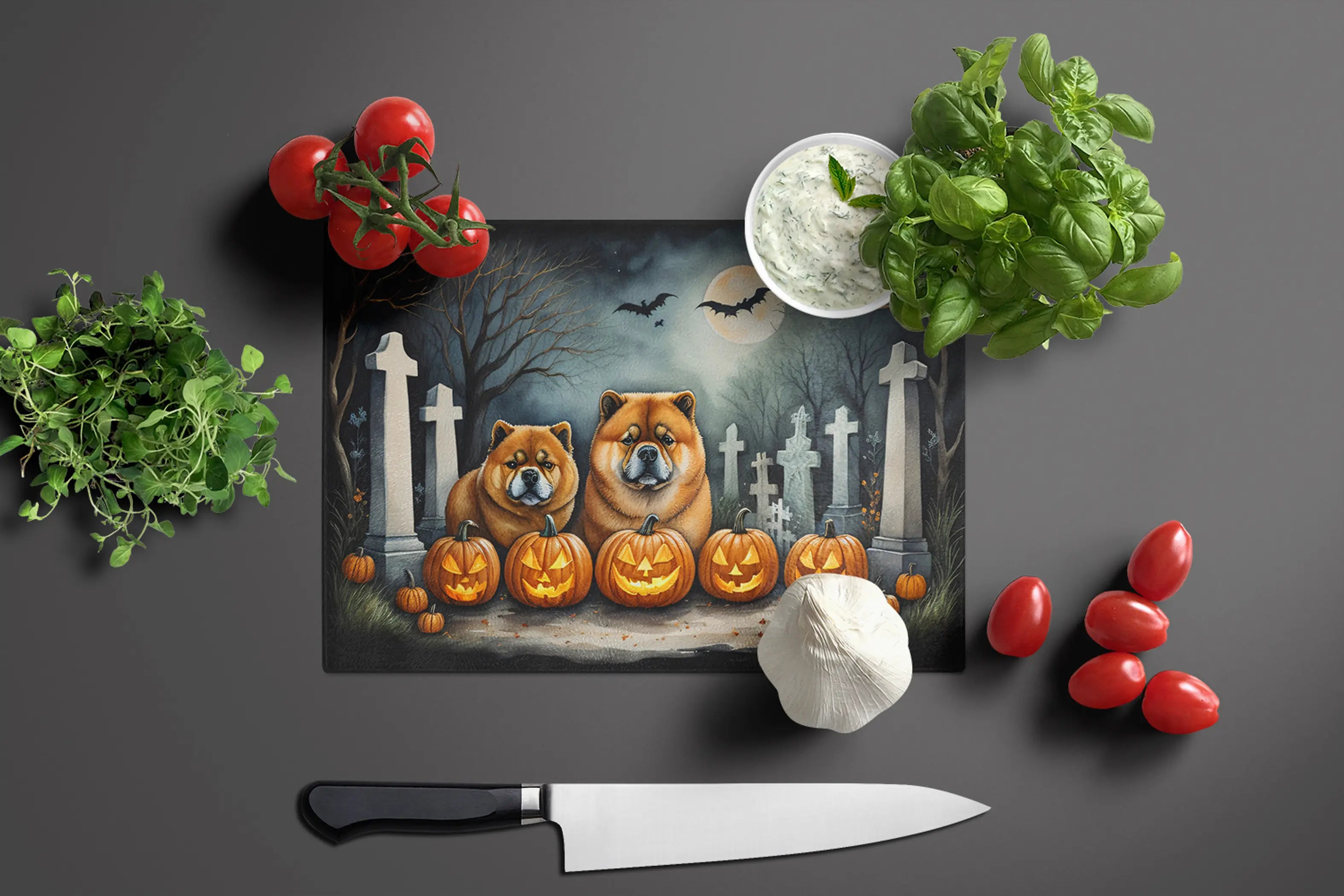 Chow Chow Spooky Halloween Glass Cutting Board Caroline's Treasures