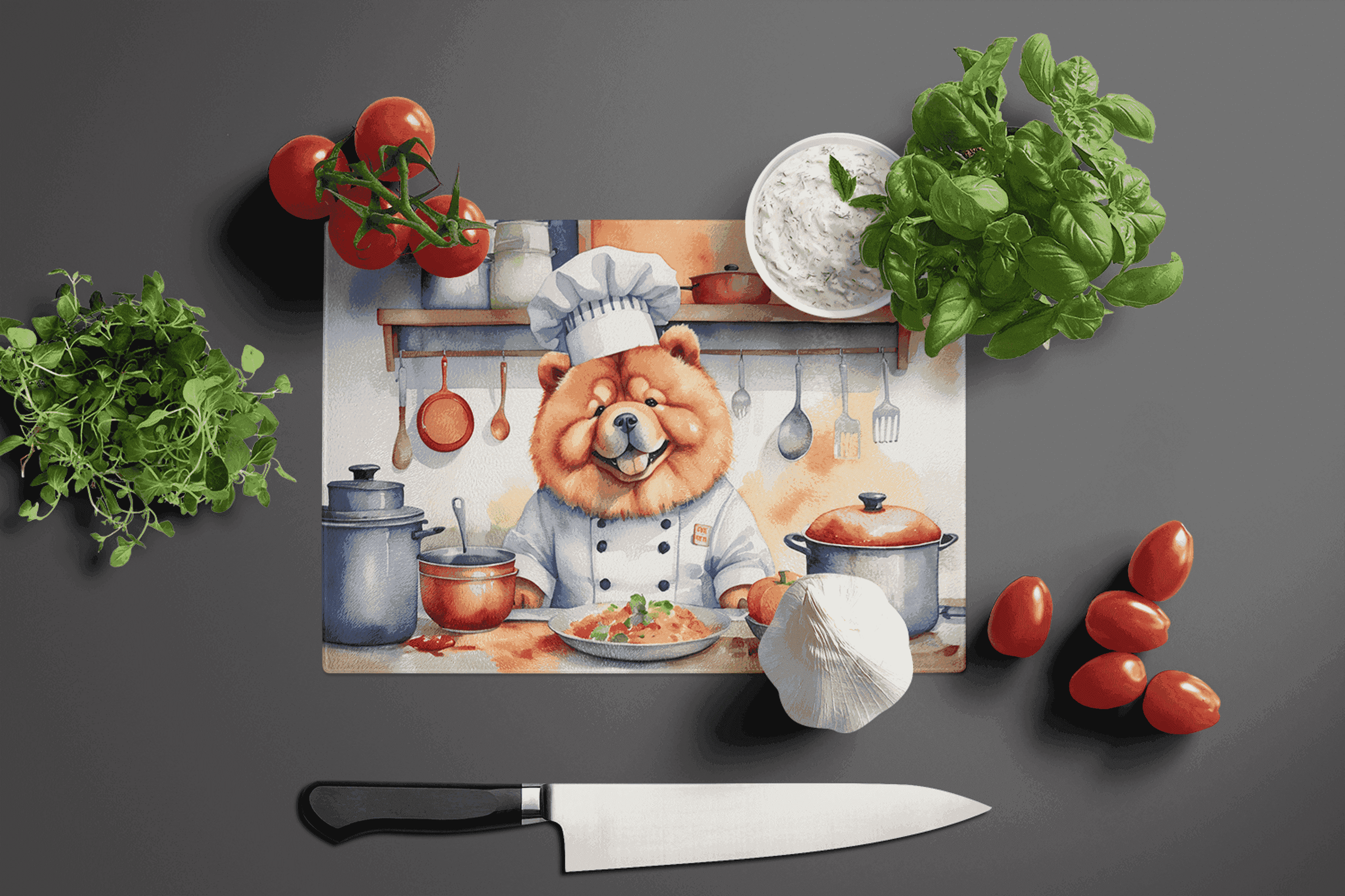 Chow Chow The Chef Glass Cutting Board Caroline's Treasures