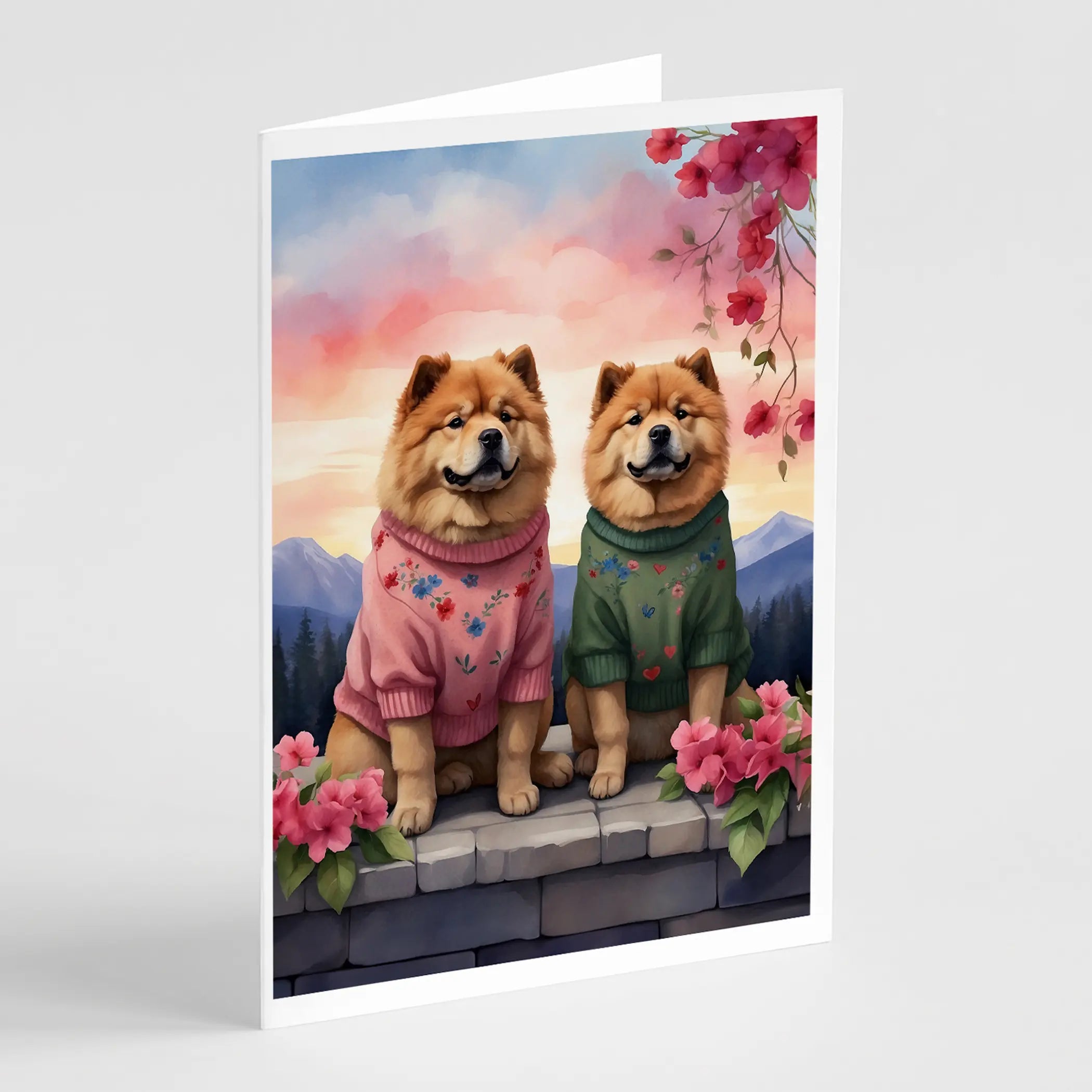 Chow Chow Two Hearts Greeting Cards Pack of 8 Caroline's Treasures
