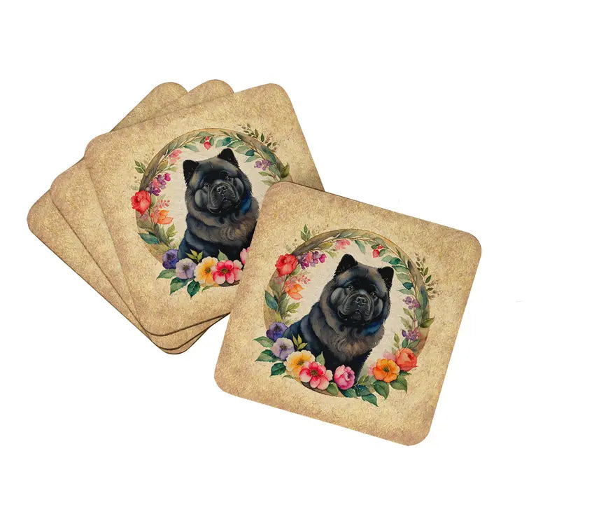 Chow Chow and Flowers Foam Coasters Caroline's Treasures