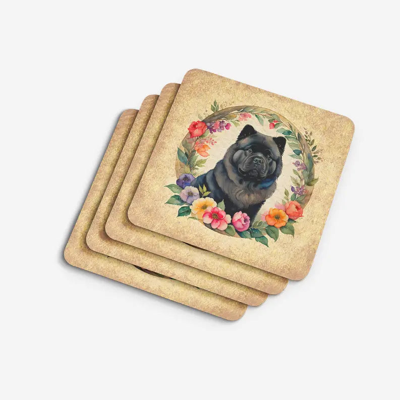 Chow Chow and Flowers Foam Coasters Caroline's Treasures