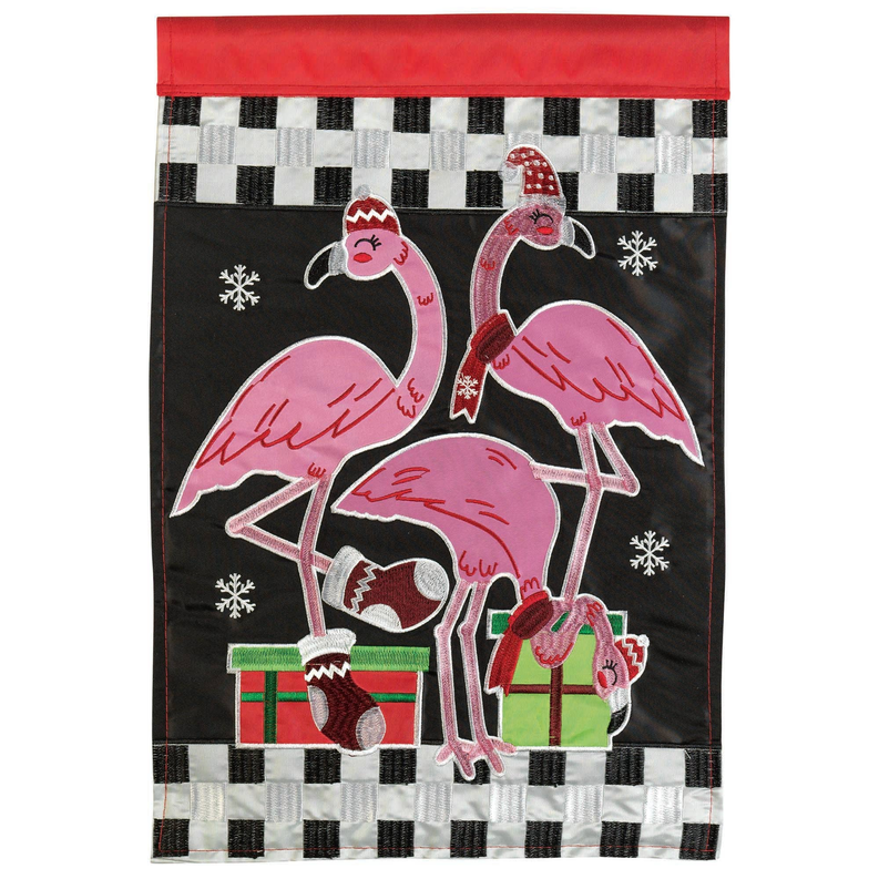 Christmas Flamingos Double Applique Flag Dicksons Inc