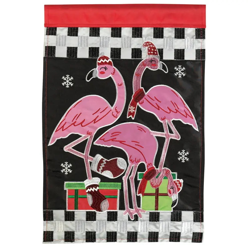 Christmas Flamingos Double Applique Flag Dicksons Inc