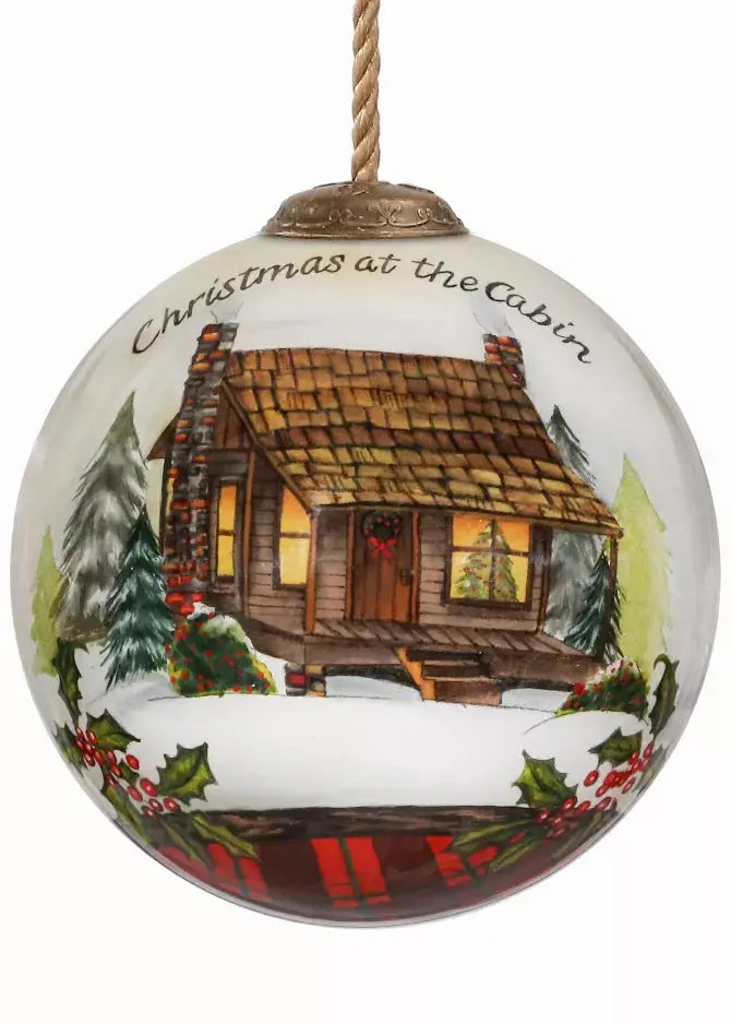 Christmas at the Cabin Hand Painted Glass Ornament Inner Beauty Gifts