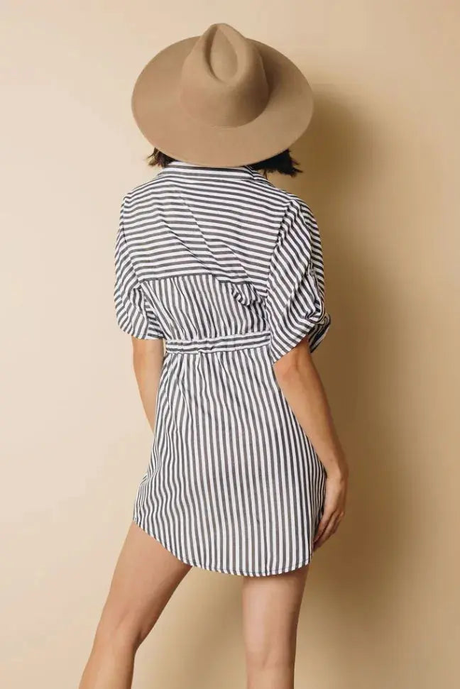 Clara Striped Drawstring Dress Stay Warm in Style
