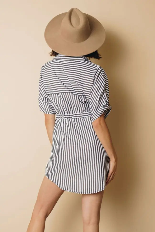 Clara Striped Drawstring Dress Stay Warm in Style