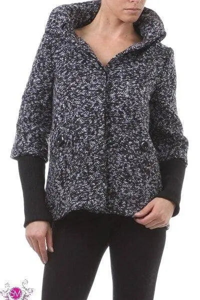 Classic Jacket With High Collar and Solid Banded Sleeves SurelyMine