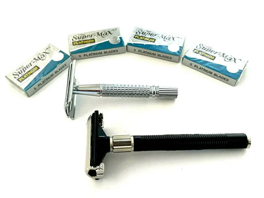 Classic Men's Old Fashion Safety Razors Set Silver Black + 20pcs Blades Hashir Products