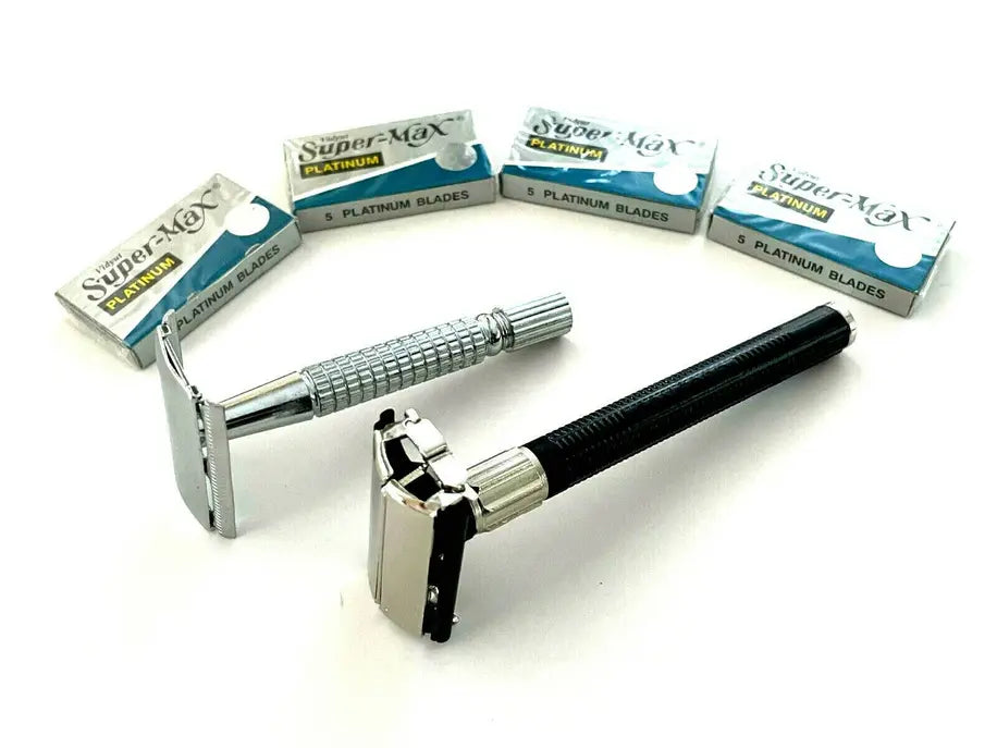 Classic Men's Old Fashion Safety Razors Set Silver Black + 20pcs Blades Hashir Products