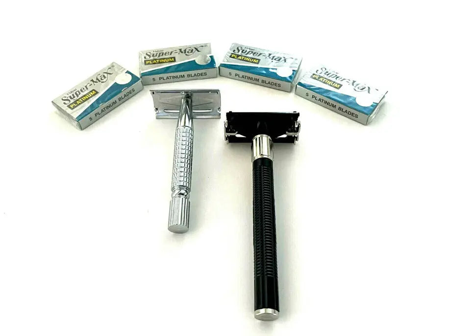 Classic Men's Old Fashion Safety Razors Set Silver Black + 20pcs Blades Hashir Products
