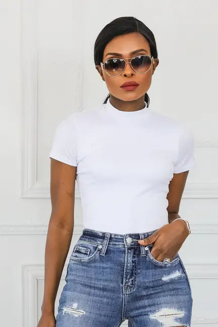 Classic Ride Mock Neck Double Layered Bodysuit SurelyMine