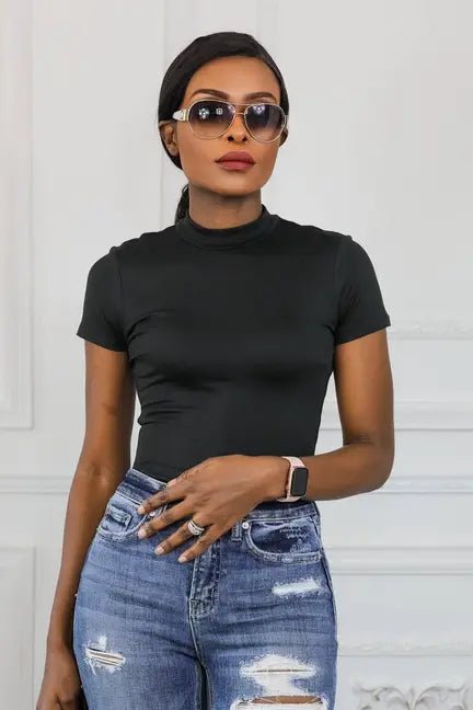 Classic Ride Mock Neck Double Layered Bodysuit SurelyMine