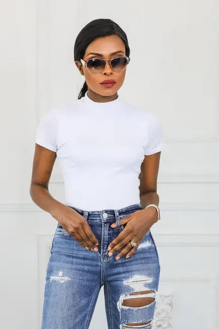 Classic Ride Mock Neck Double Layered Bodysuit SurelyMine