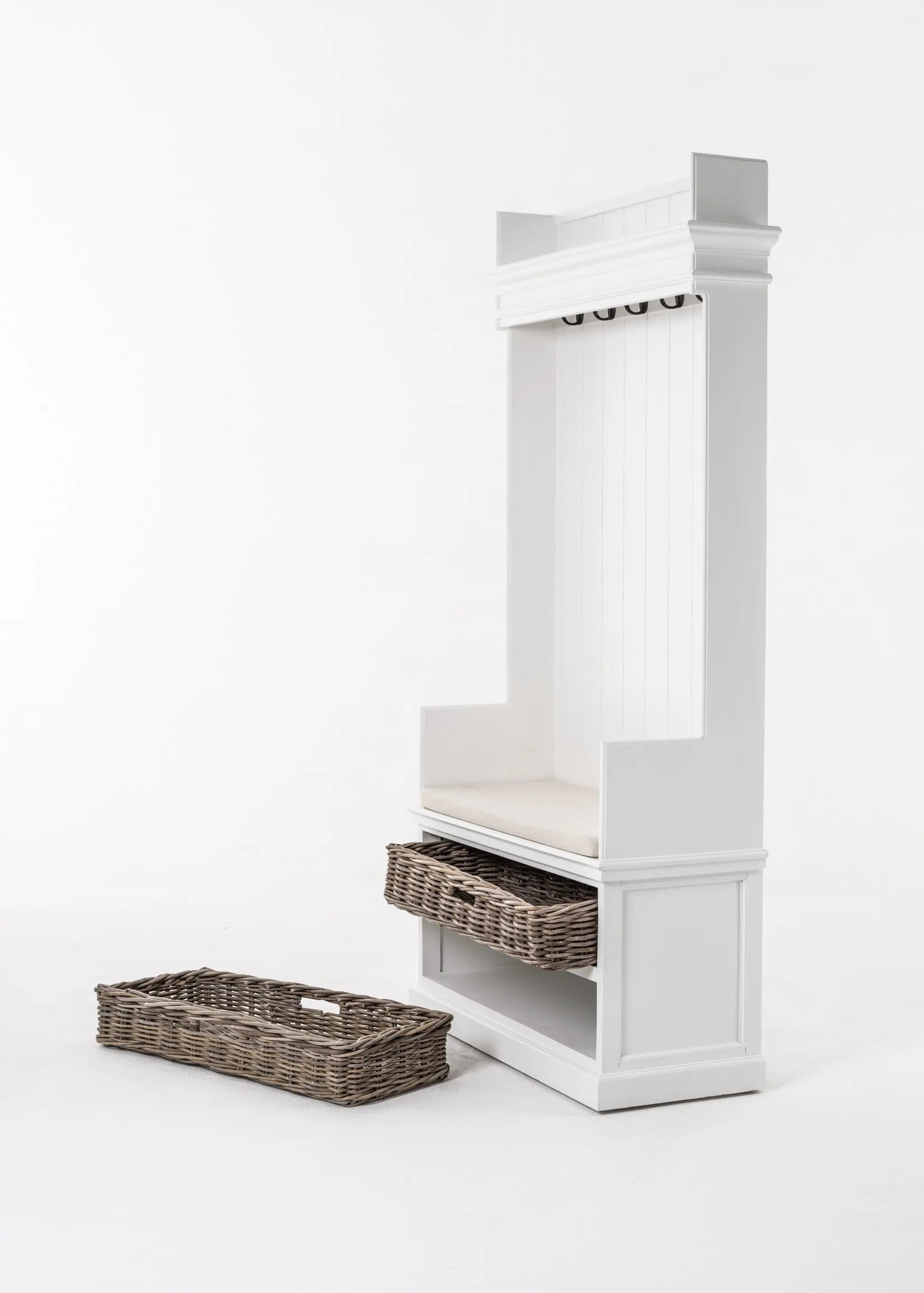 Classic White Entryway Coat Rack and Bench with Baskets Homeroots