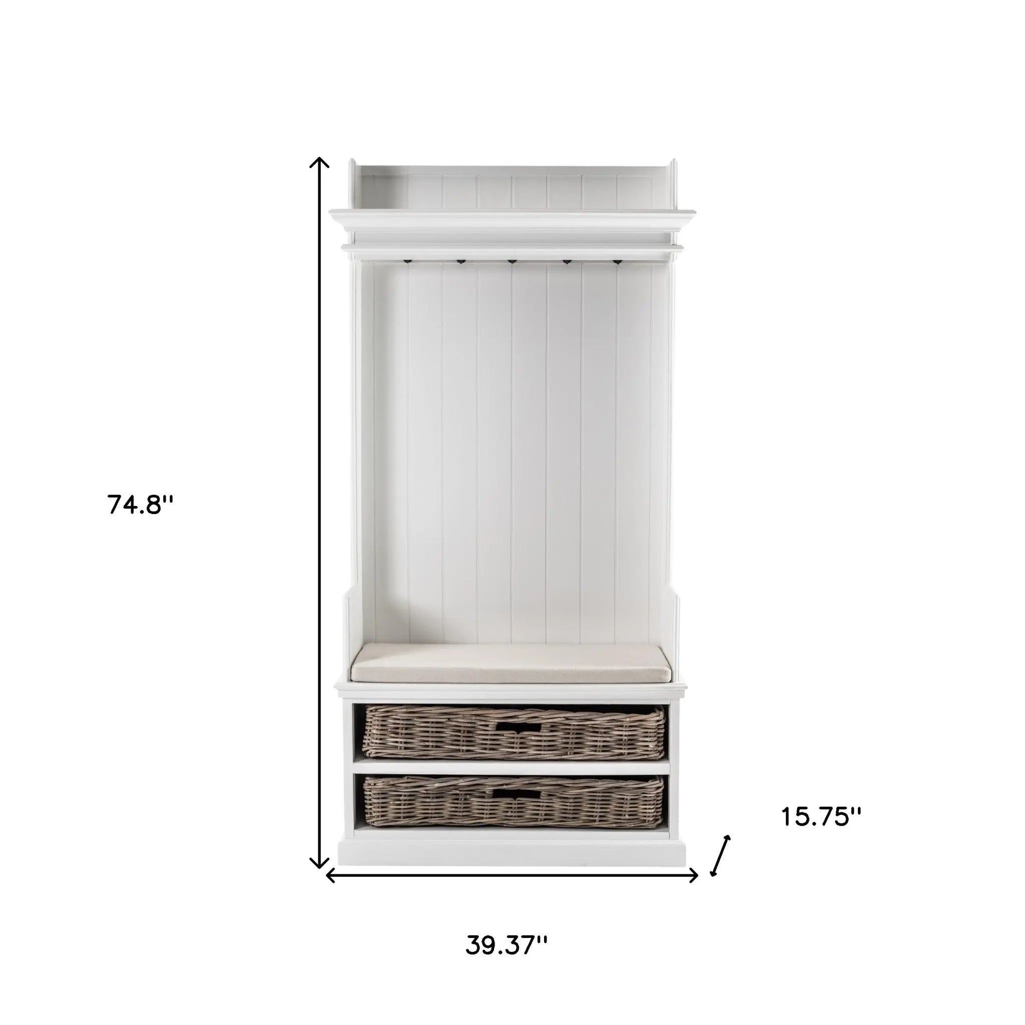 Classic White Entryway Coat Rack and Bench with Baskets Homeroots
