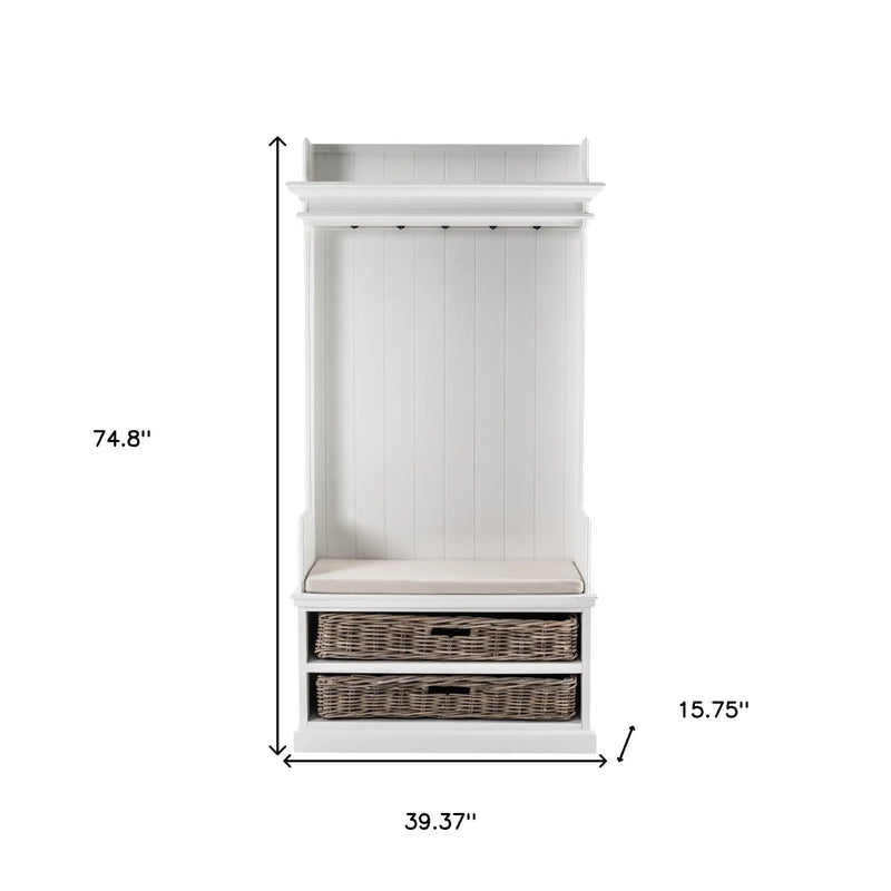 Classic White Entryway Coat Rack and Bench with Baskets Homeroots