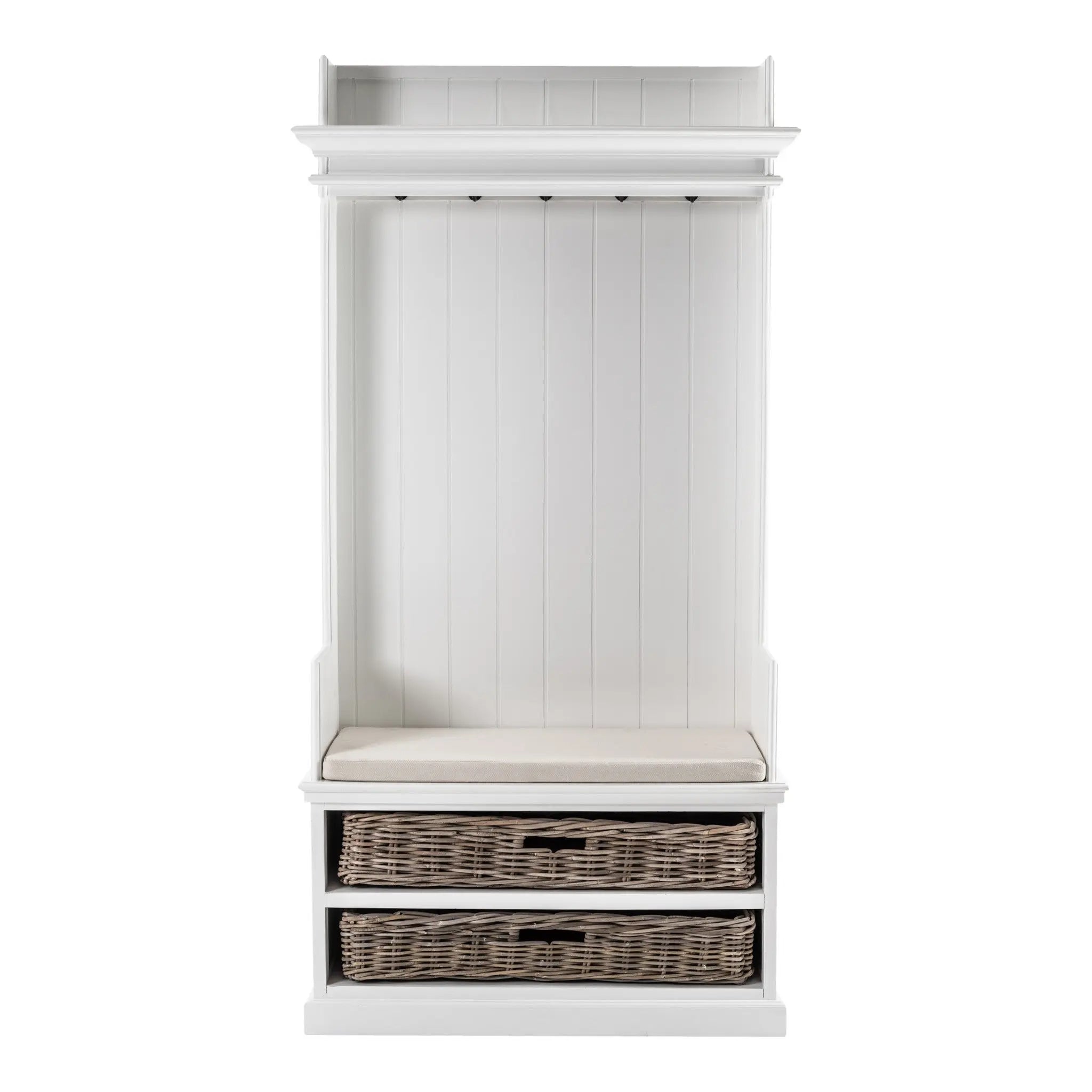Classic White Entryway Coat Rack and Bench with Baskets Homeroots