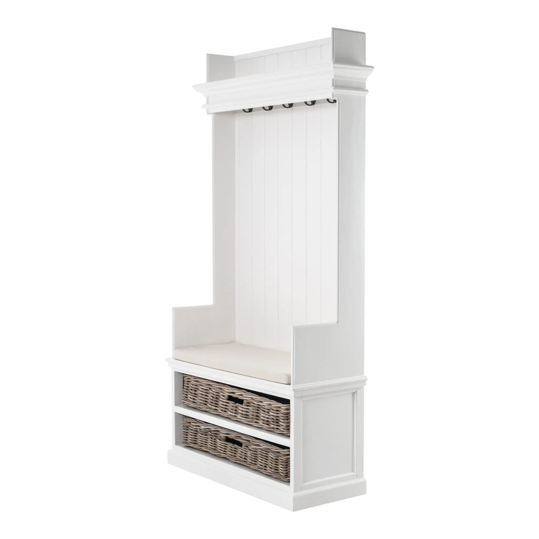 Classic White Entryway Coat Rack and Bench with Baskets Homeroots