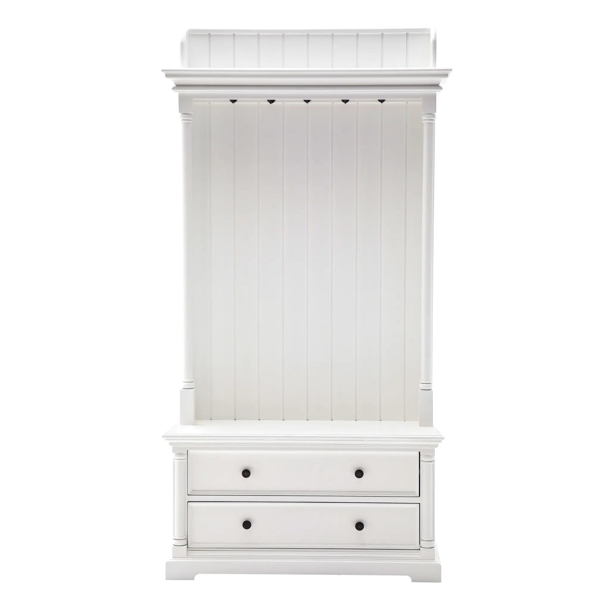 Classic White Hall Tree Coat Rack with Drawers Homeroots Organization