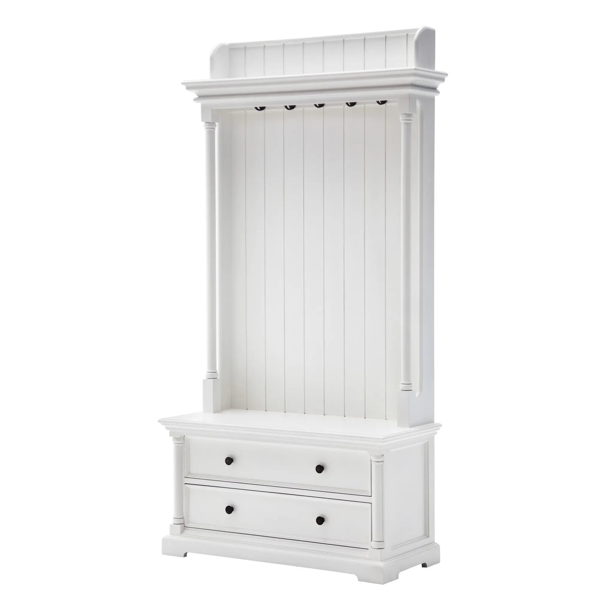 Classic White Hall Tree Coat Rack with Drawers Homeroots Organization